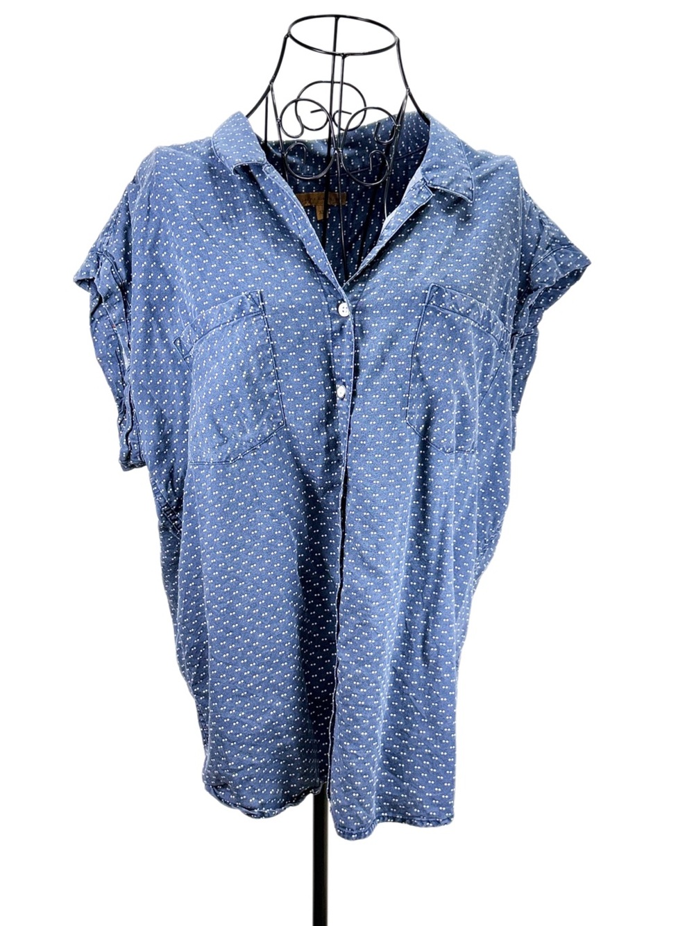 JACHS Girlfriend Navy Dot Print Shirt with Tan Label